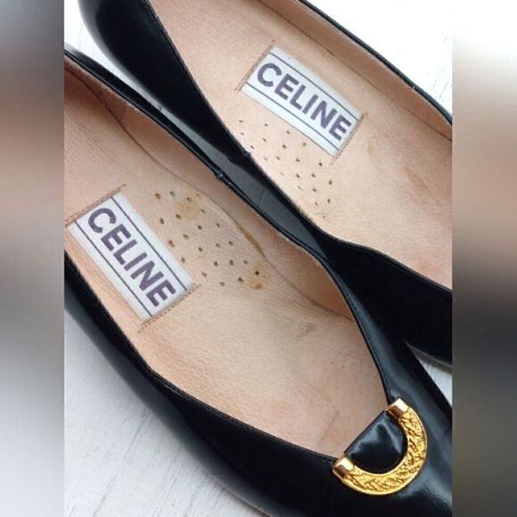 Celine Paris France Black Patent Leather Pumps Shoes Womens Vintage Authentic - Picture 11 of 16